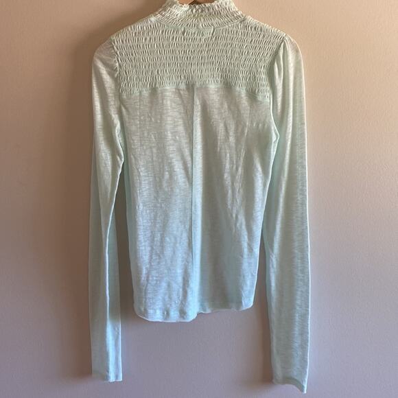 NWT Free People Caroline Mock Turtleneck Smocked Top Iced Aqua Mint Top - Picture 5 of 9